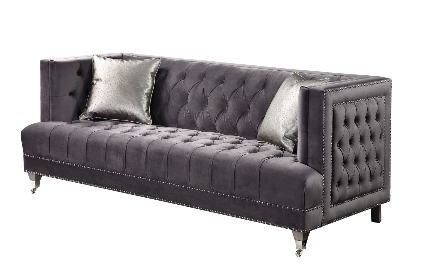 Hegio Sofa w/2 Pillows, Gray Velvet 55265