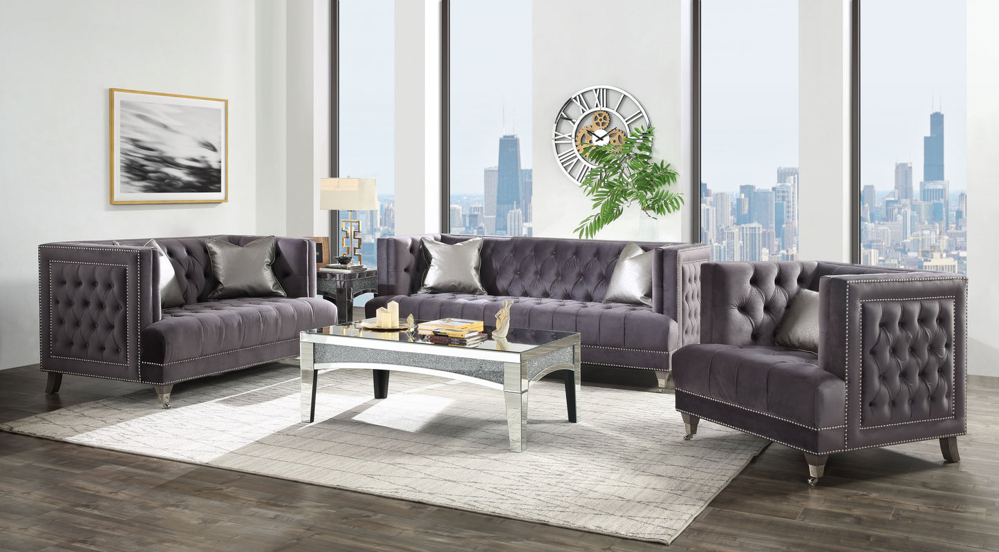 Hegio Sofa w/2 Pillows, Gray Velvet 55265