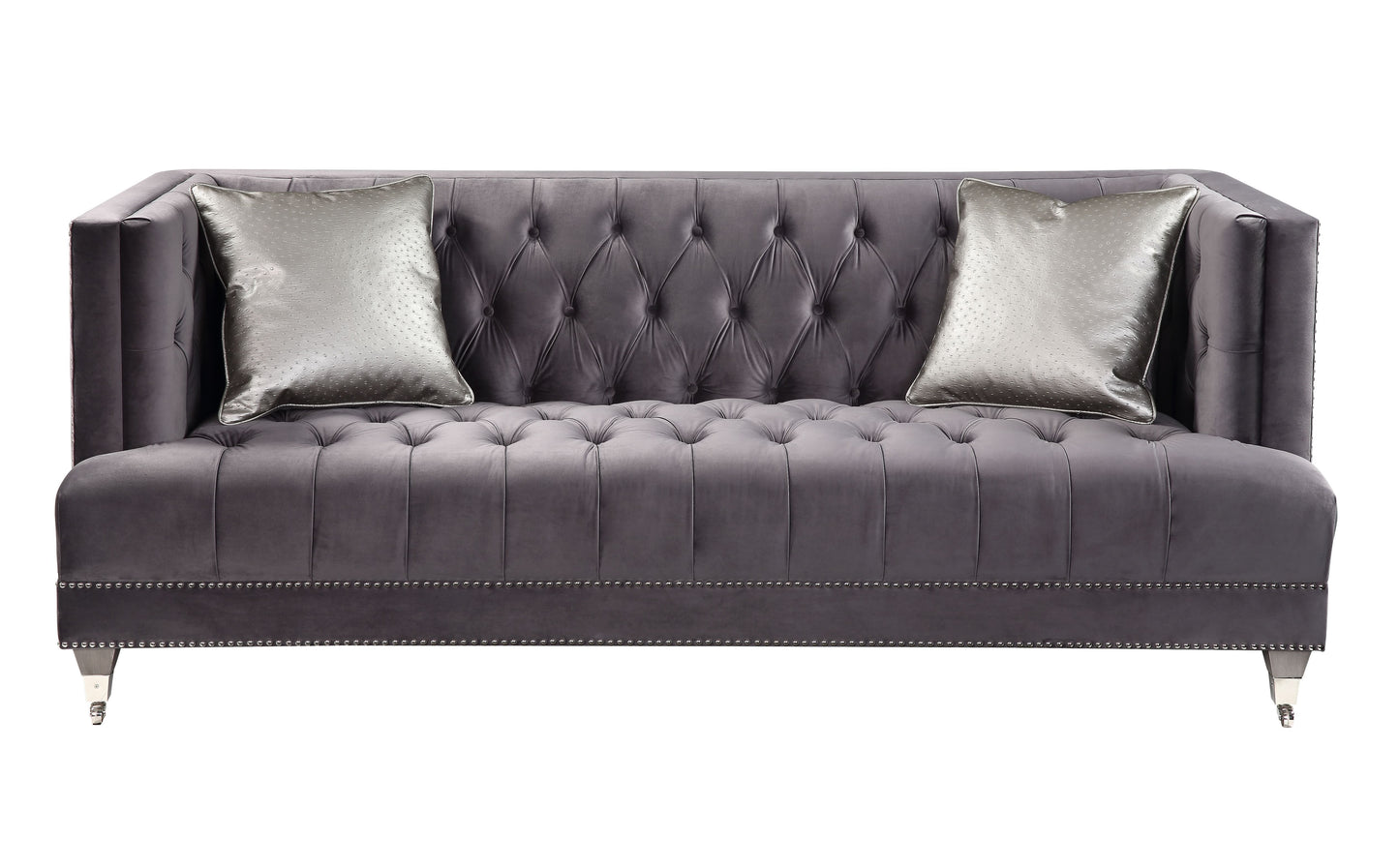 Hegio Sofa w/2 Pillows, Gray Velvet 55265