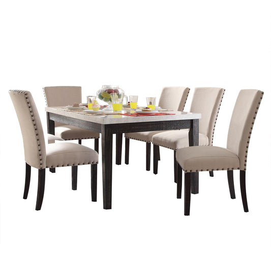 Nolan Dining Table in White Marble  Salvage Dark Oak 72850