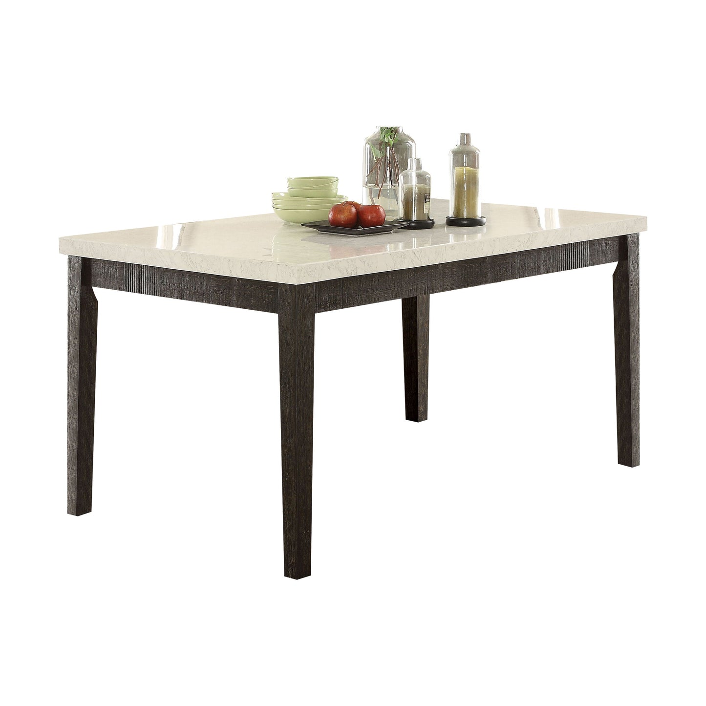 Nolan Dining Table in White Marble  Salvage Dark Oak 72850