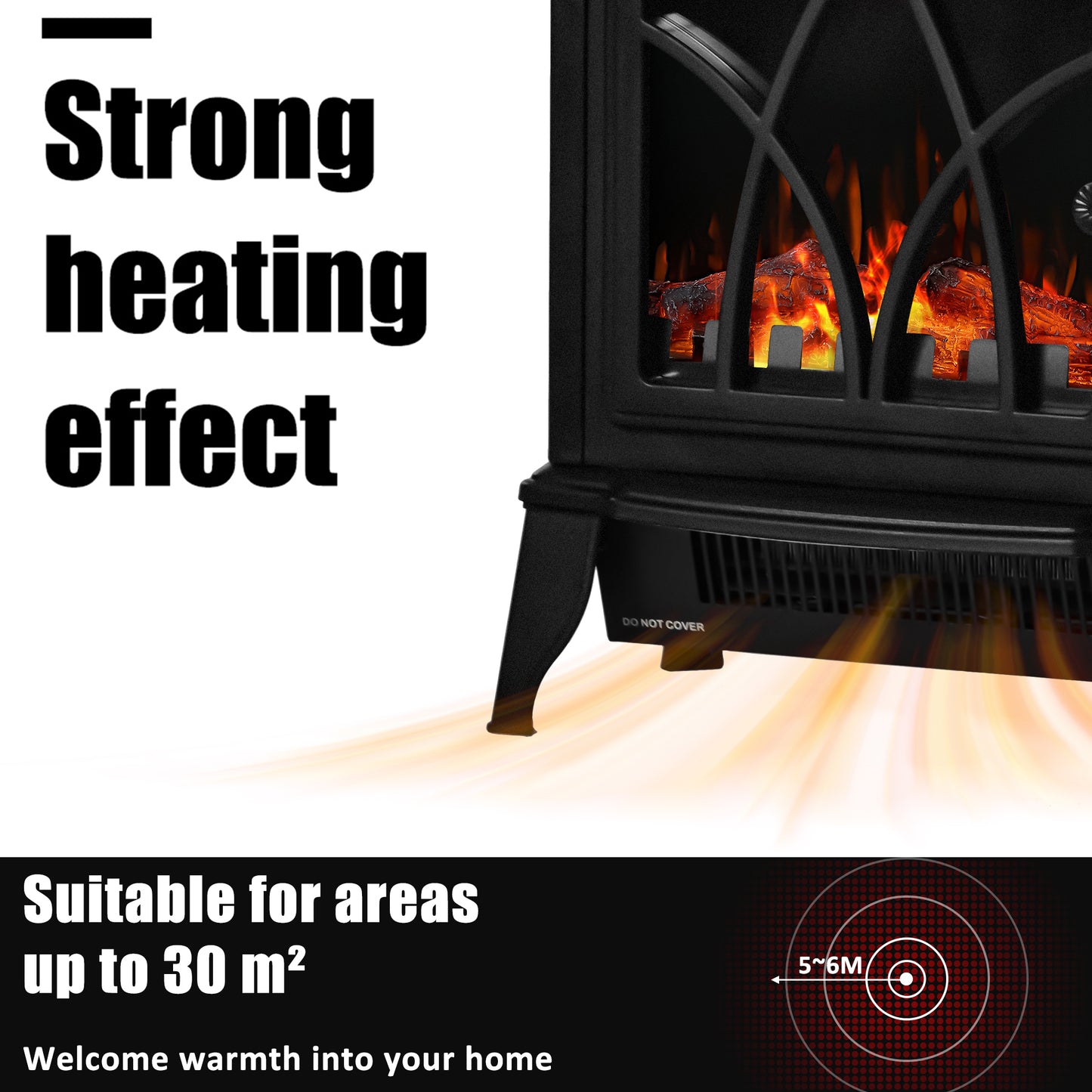 Portable Electric Fireplace Stove, Heater with Realistic Flame Effect, 2000W Overheat Auto Shut Off Safety Function