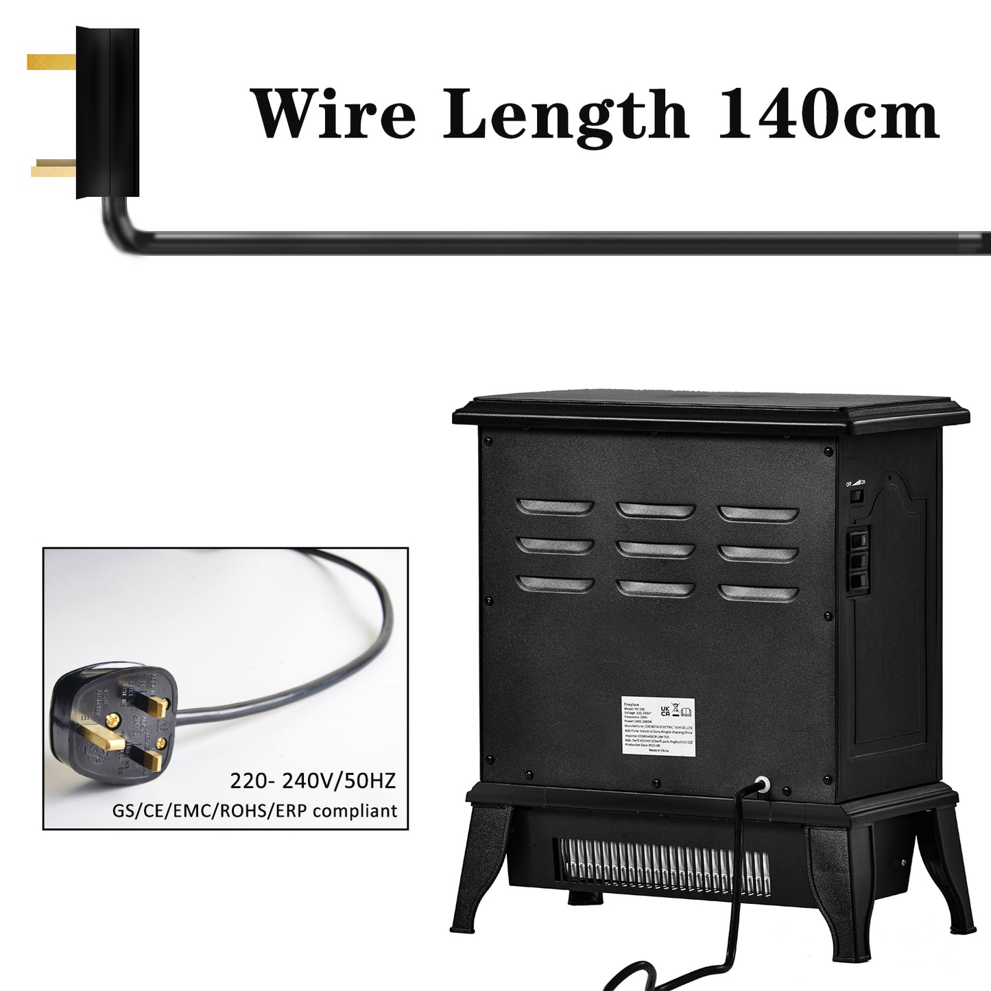 Portable Electric Fireplace Stove, Heater with Realistic Flame Effect, 2000W Overheat Auto Shut Off Safety Function