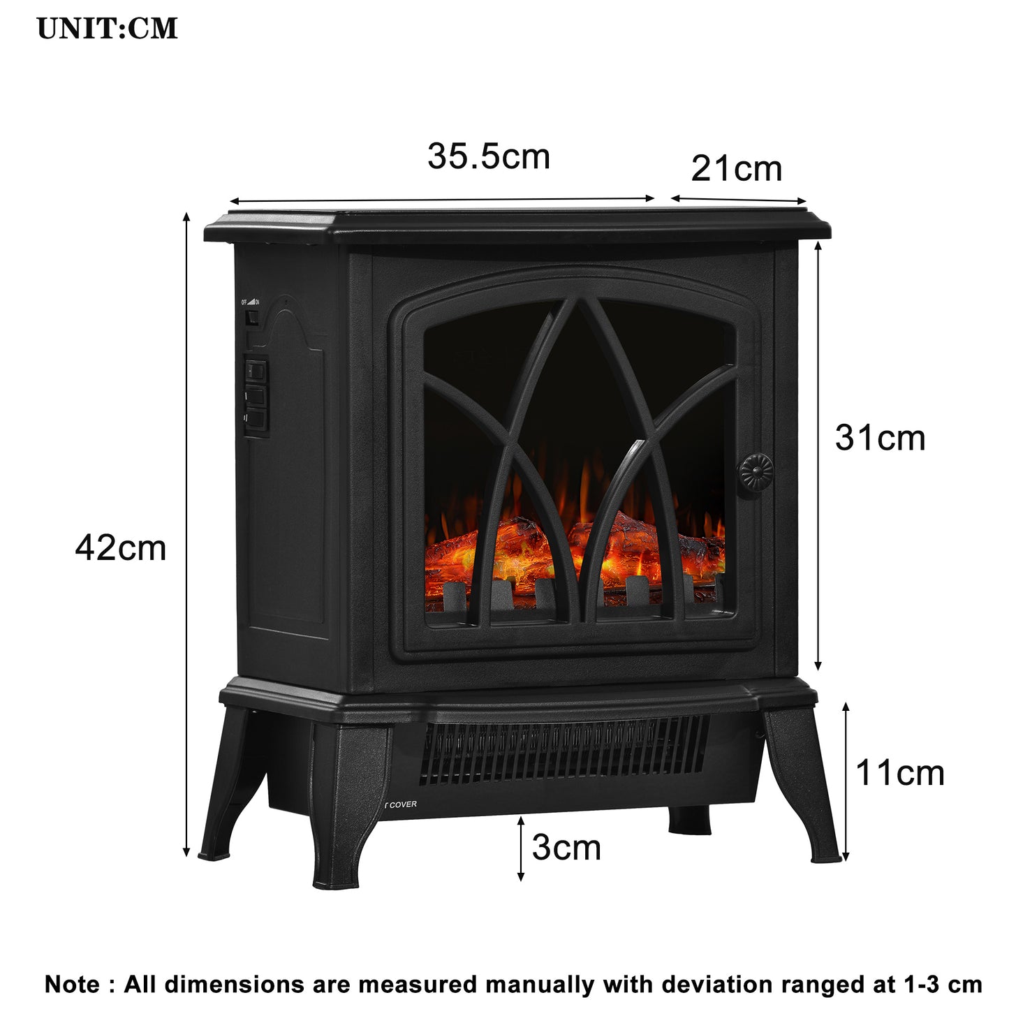 Portable Electric Fireplace Stove, Heater with Realistic Flame Effect, 2000W Overheat Auto Shut Off Safety Function