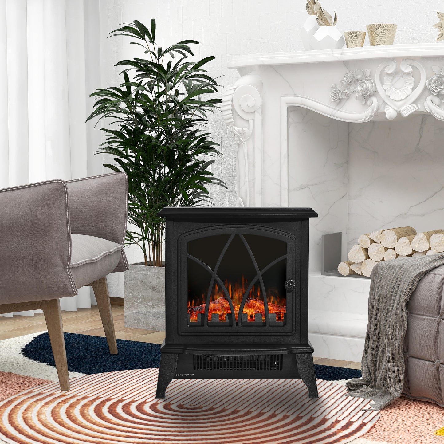 Portable Electric Fireplace Stove, Heater with Realistic Flame Effect, 2000W Overheat Auto Shut Off Safety Function