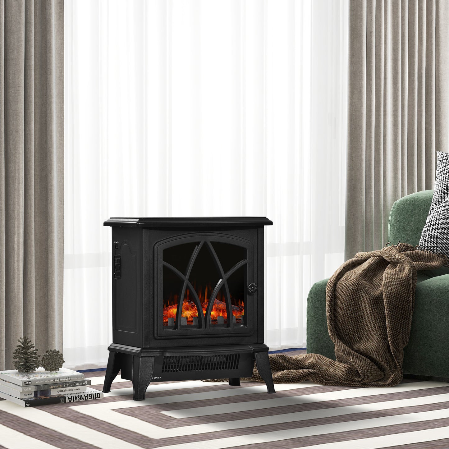 Portable Electric Fireplace Stove, Heater with Realistic Flame Effect, 2000W Overheat Auto Shut Off Safety Function