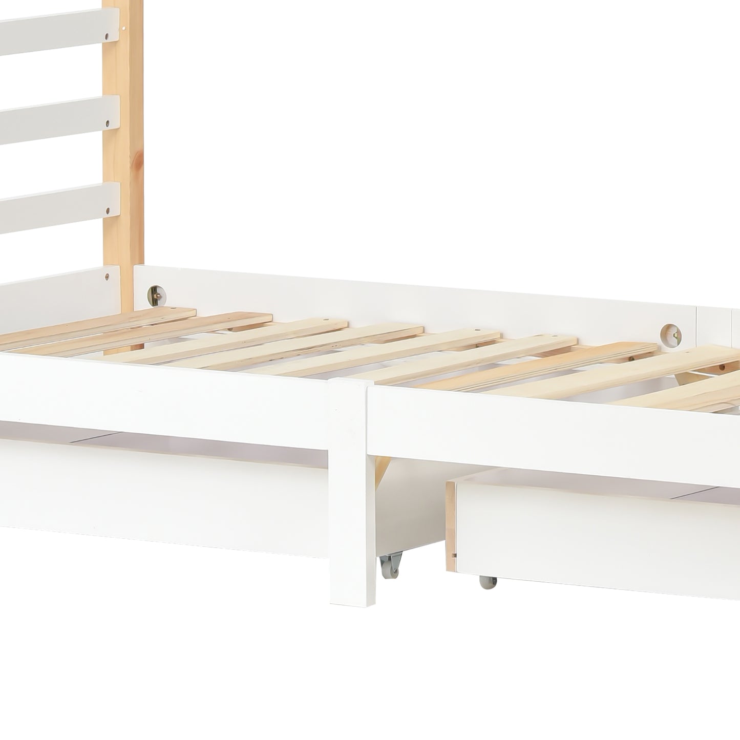 [NEW Arrival] Wooden Single Cabin Bed, House Bed with Two Storage Drawers, Playhouse Bed with Roof for Children Girls and Boys, 190*90 in Natural and White, Easy Assembly