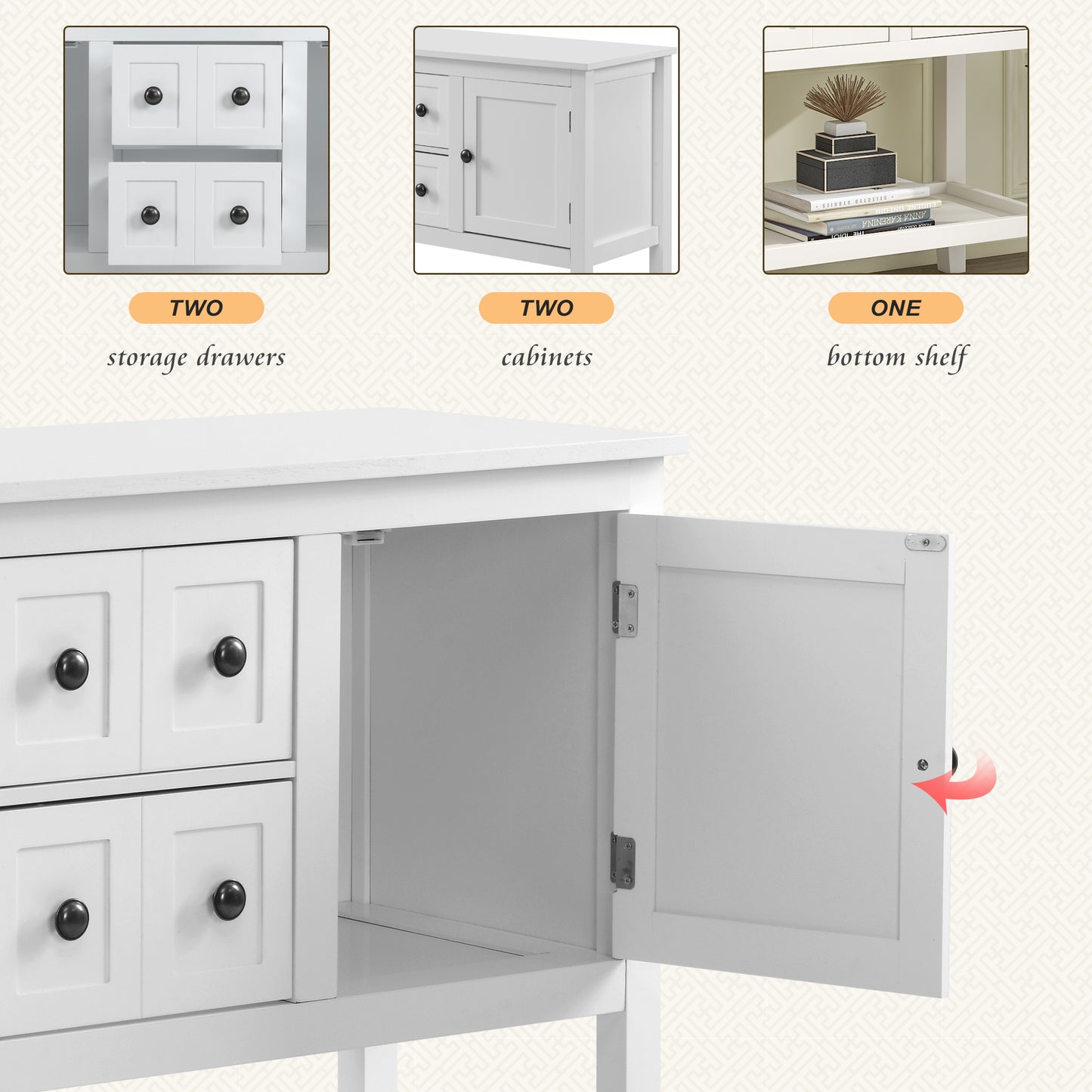 Hallway White Wooden Table with 3 big functional drawers and a fixed lower shelf