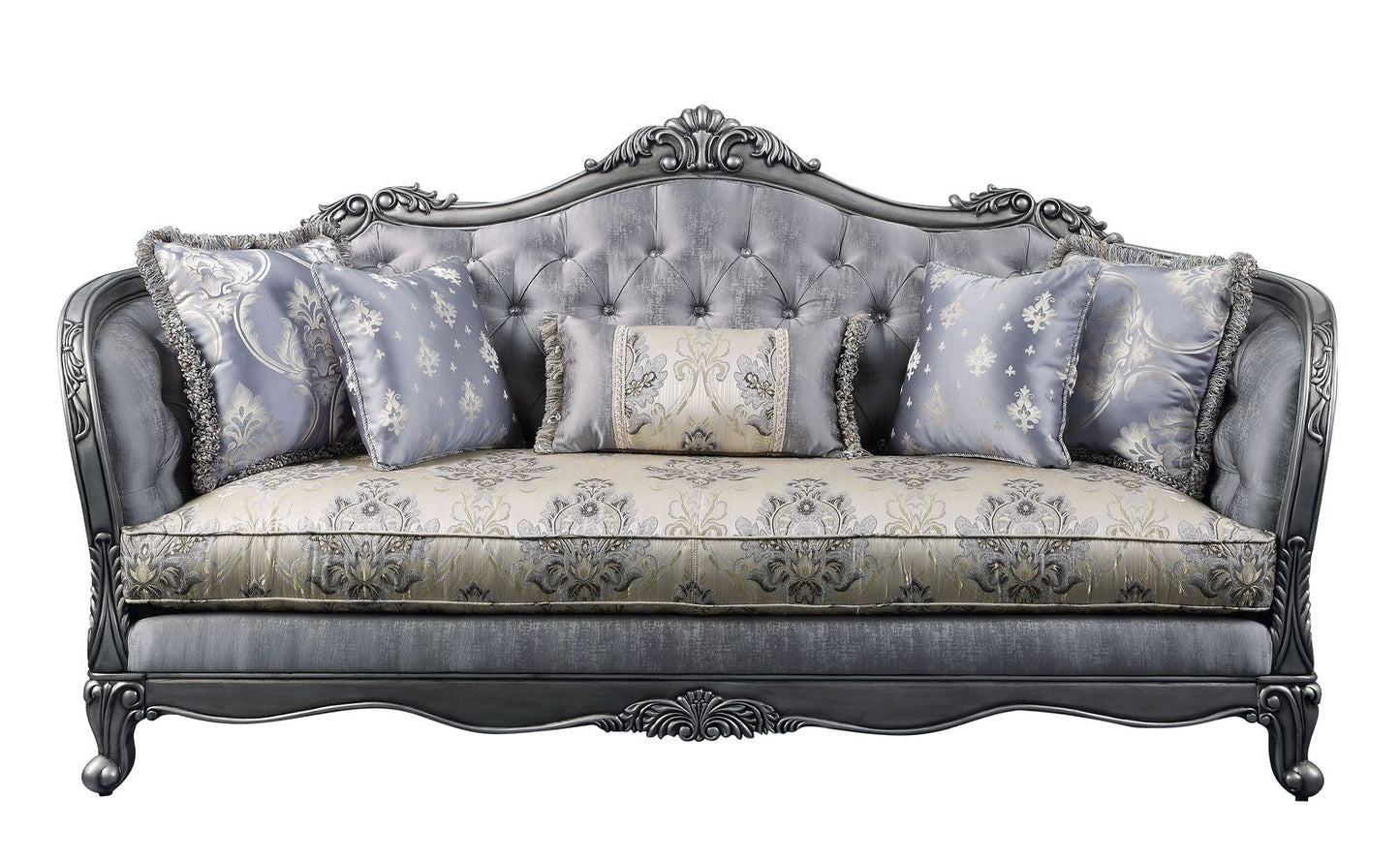 Ariadne Sofa w/5 Pillows, Fabric & Platinum 55345