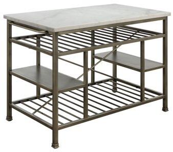 Lanzo Kitchen Island (Counter), Marble & Antique Pewter 98402