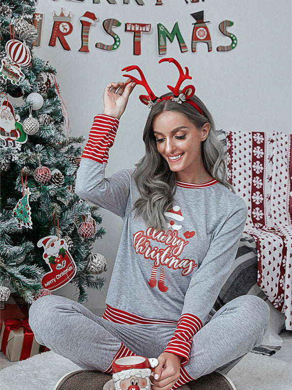 Women's Christmas Graphic Printed Striped Panel Home Set