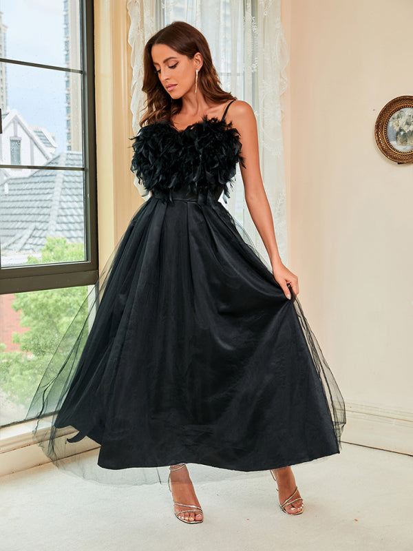 Ladies Feather Sling Mesh Dress