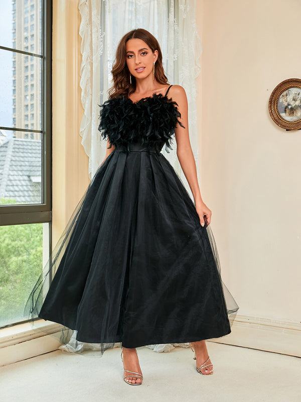 Ladies Feather Sling Mesh Dress