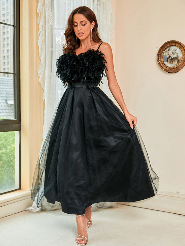 Ladies Feather Sling Mesh Dress